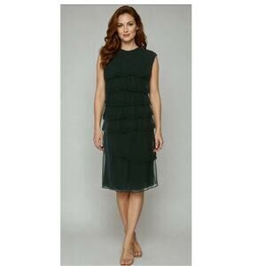 LANVIN Green Silk Dress 4/36 Cashmere Blend Lining Alber Elbaz 2008 Made France